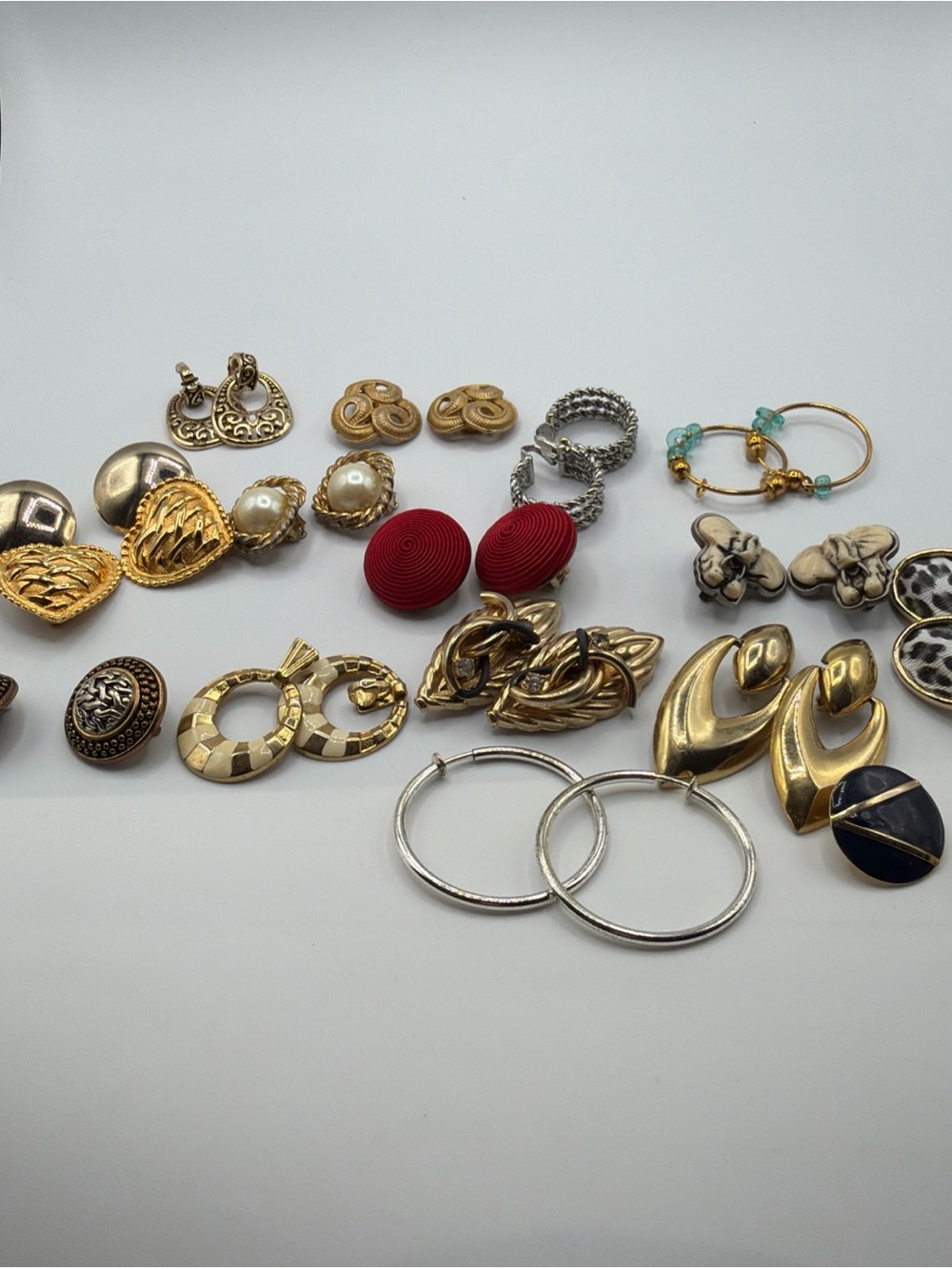 Clip On Earrings Lot Of 16Pair Gold Tone Vintage Chunky Large Unbranded